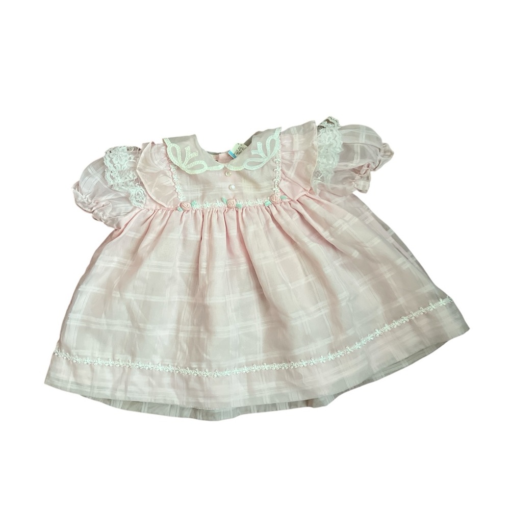 Vintage Pink White Lace Baby Girl Formal Dress Size 18 Months